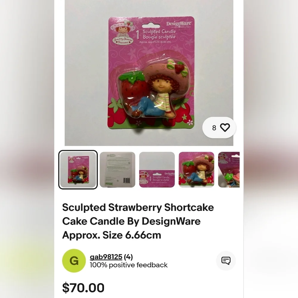 Collectible Vintage DesignWare Strawberry Character Sculpted Candle Pink & Red